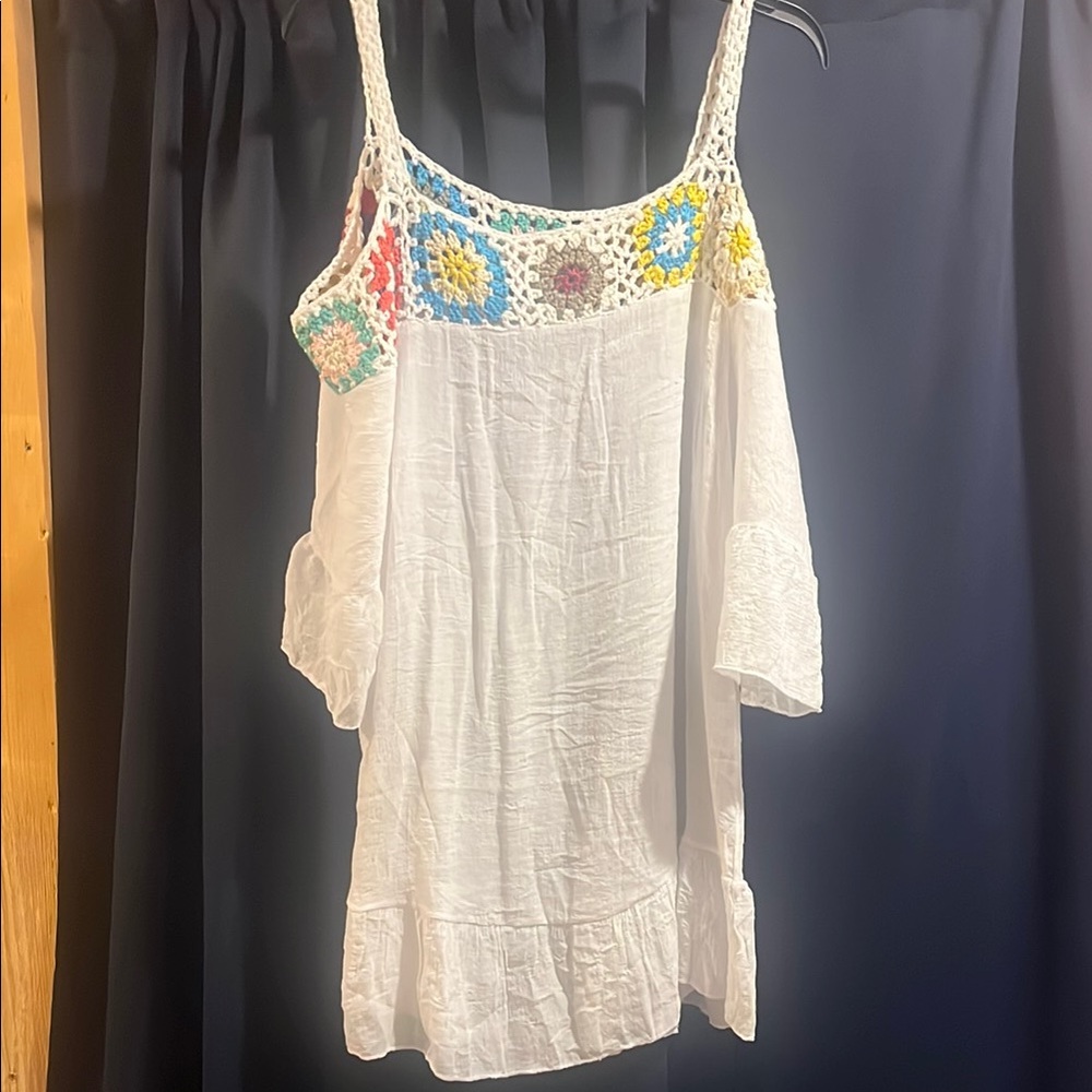Blue and White Crochet Swim Coverup